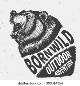 Bear's  head roaring with lettering.