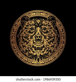 Bear's head is a shamanic symbol and totem, as well as a tattoo, amulet, talisman. Monochrome vector image in boho style