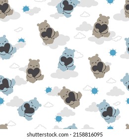 Bears and Heart Vector Graphic Silhouette Art Seamless Pattern can be use for background and apparel design