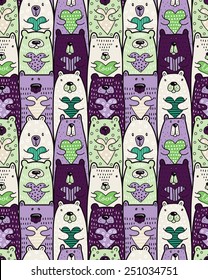 Bears with hearts. Vector seamless pattern