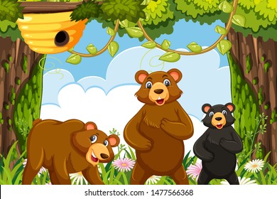Osos en la ilustración de la escena de la jungla