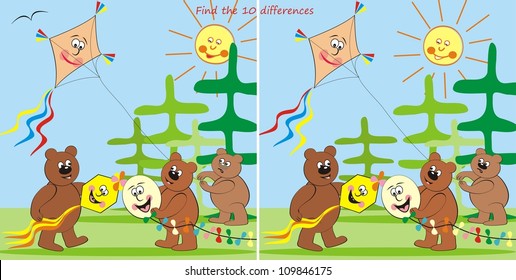 bears and kites-find 10 differences, eps.