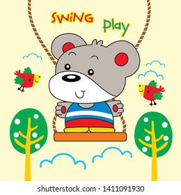 Bears and little friends play swings