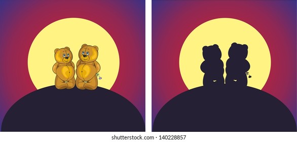 Bears in love under the moonlight