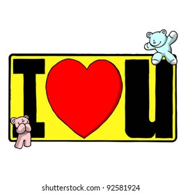 Bears with I Love You sign (horizontal) (vector)