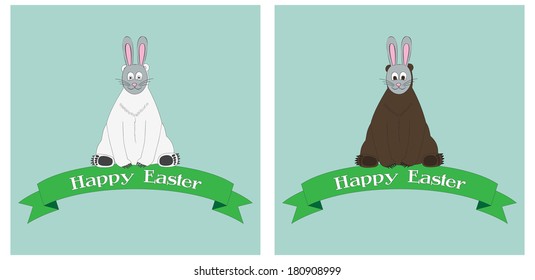 Bears in masks of hares. Unusual cards for Easter