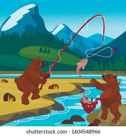 Bears on the river fishing
