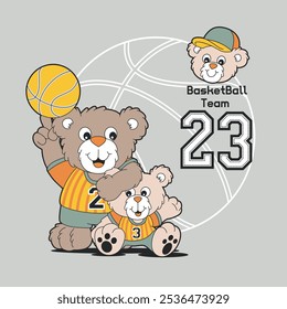 Osos que juegan al baloncesto, Ilustración vectorial de dibujos animados de animales