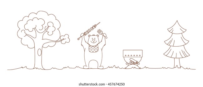 Bears preparing barbecue in the woods