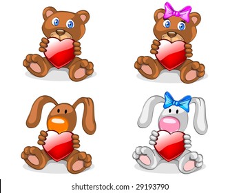 bears and rabbits with heart (editable layers)