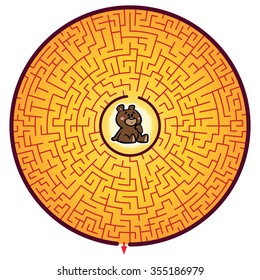 Bear's Round Maze Game (help the Bear escape the maze - Maze vector puzzle)