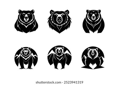 Bears set logo icon vector silhouette isolated