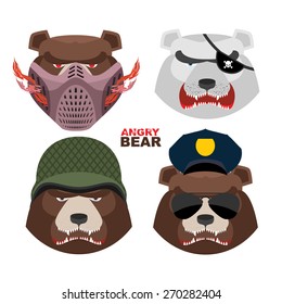 Bears set. masked bear, polar , grizzly PIRATE in an army helmet, police Sun glasses