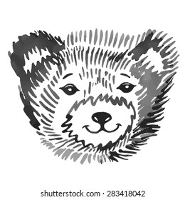 Bear's smiling snout pattern (handpaint watercolor). Vector illustration isolated on white background