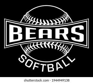 Bears Softball Graphic-One Color-White is a one white on black sports design which includes a softball and text and is perfect for your school or team. Great for Bears t-shirts, mugs, etc.