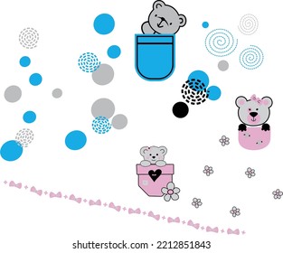 Bears with some vector elements. Editable colors and vector curves. It can be easily Edited using any vector design software.
For your t-shirts printing, sticker designs, posters, vector element, etc.