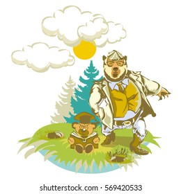 Bears in the woods for a walk, vector illustration