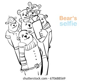 bearsGroup Taking Selfie Photo Flat Vector Illustration