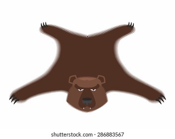 bearskin isolated. Bear pelt. Big brown bruin Grizzly hide. Hunting trophy. Vector illustration
