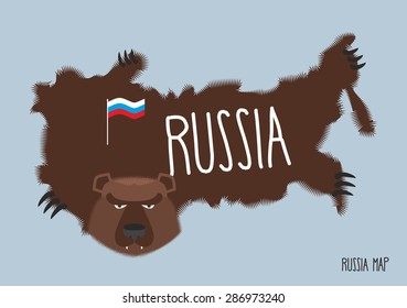 bearskin Map of Russia in form of bear skins. Vector illustration
