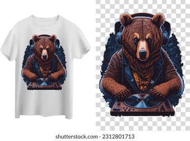 Beart As A DJ T-shirt Illustration, Bear Head Vector, Bear Vector, Bear Illustration, T-shirt Vector Art