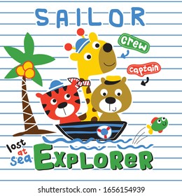 bear,tiger and giraffe the sailorman funny animal cartoon,vector illustration