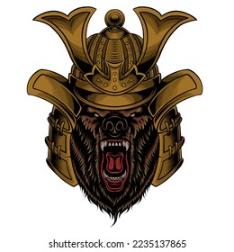 Beast and angry samurai bear japanese vector illustration art