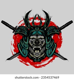 Beast and angry samurai bear japanese vector illustration art