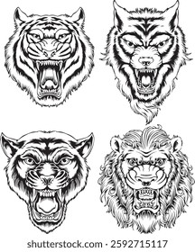 Beast animal black and white logo vector illustration a beast roaring an angry mood