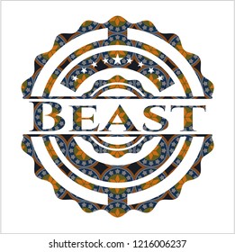 Beast arabic style badge. Arabesque decoration.