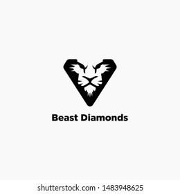 beast diamond logo design template. tiger diamond negative space logo design template. tiger logo. diamond logo.
