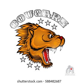 Beast face from the side view with bared teeth. Logo for any sport team cougar isolated on white