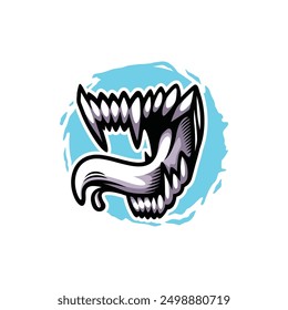 beast fang with a grunge background modern style coloring cartoon illustration design