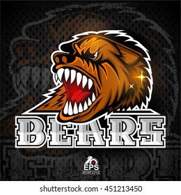 Beast head with bared teeth. Logo for any sport team bears
