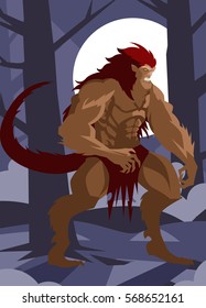 beast hungry monster werewolf in the woods in a full moon night