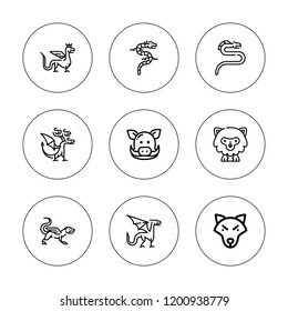 Beast icon set. collection of 9 outline beast icons with boar, dragon, werewolf icons. editable icons.