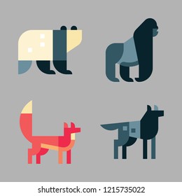 beast icon set. vector set about panda bear, gorilla, wolf and fox icons set.