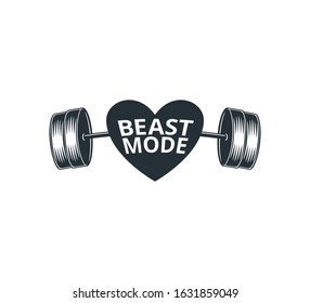 beast mode love gym weight lift barbel vector logo design template