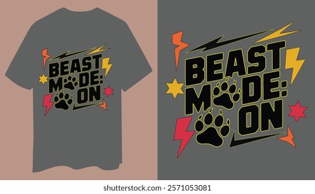 Beast Mode On Paw Print T-Shirt Design