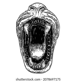 Beast open mouth with fangs and teeth. Monster maw jaw, werewolf or Carnivore animals. Vector. 