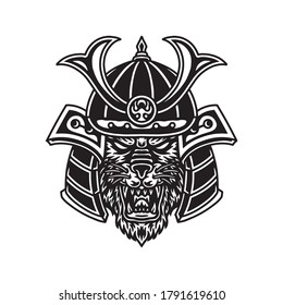 Beast Samurai Vektor schwarz-weiße Illustration