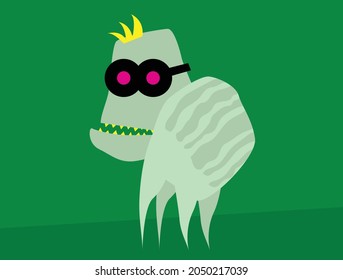 Beast from the unknown world in fashionable glasses. Vector image for prints, poster and illustrations.