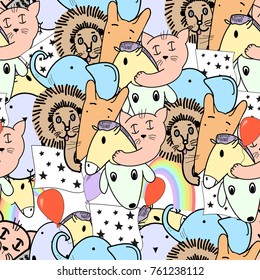 beasts cartoon seamless pattern