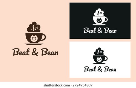 Logotipo Beat and Bean, Logotipo do café, Logotipo do amante do café