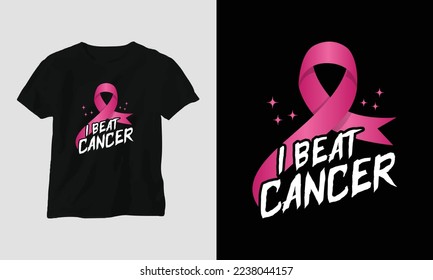 I beat cancer - World Cancer Day Design with Ribbon, Sign, Love, Fist, and Butterfly 