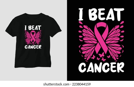 I beat cancer - World Cancer Day Design with Ribbon, Sign, Love, Fist, and Butterfly 