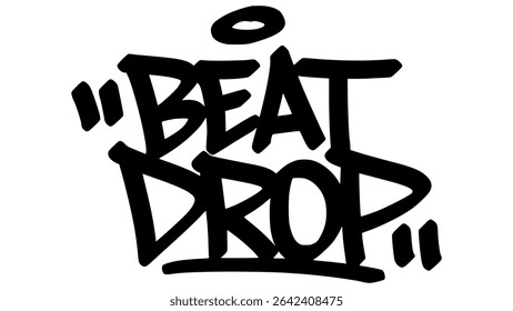 Batida soltar marca de grafite em negrito tinta preta com estilo de mão expressivo. Letras artísticas de rua vetoriais sobre fundo transparente. Ótimo para música, DJ e temas de cultura urbana.
