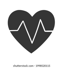 Beat Heart Icon Silhouette Illustration. Cardiogram Vector Graphic Pictogram Symbol Clip Art. Doodle Sketch Black Sign.