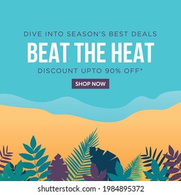 Beat the heat season's best deals banner design.