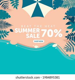 Beat the heat summer sale banner design template.